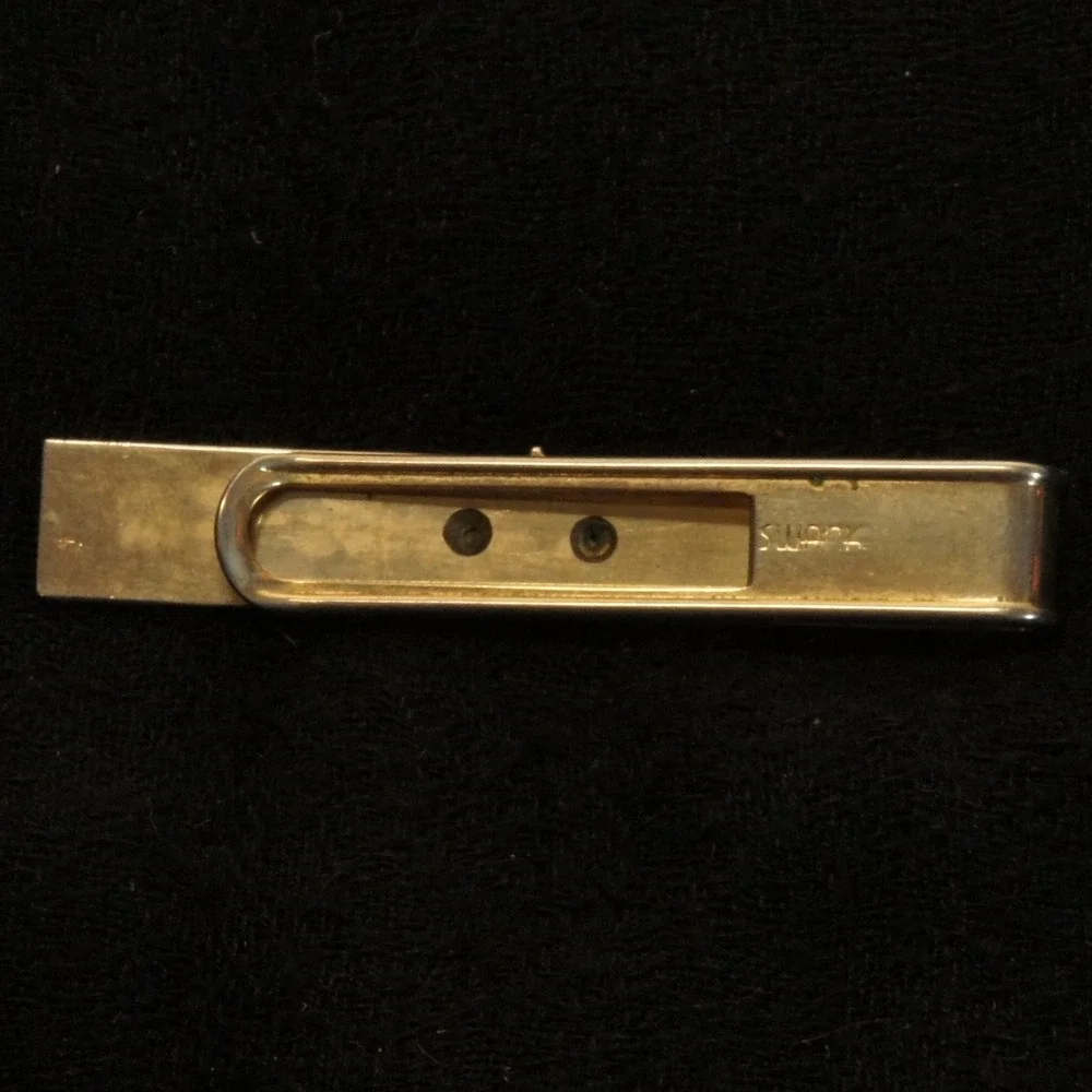 Vintage‎ Swank Tie Clip Crown Mother of Pearl Inlay Gold Tone